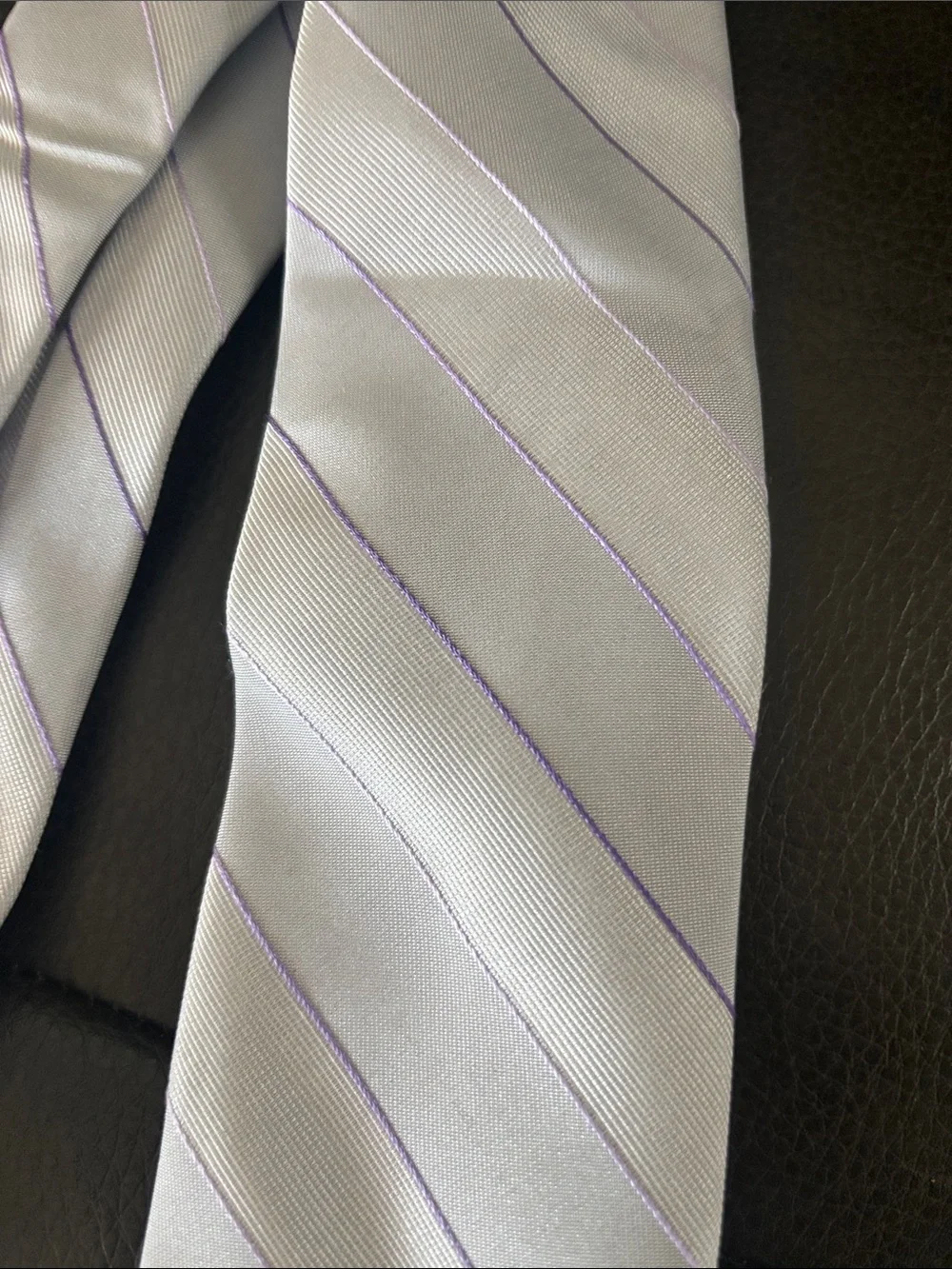 Calvin Klein Light Gray Tie with Lavender Pinstripes